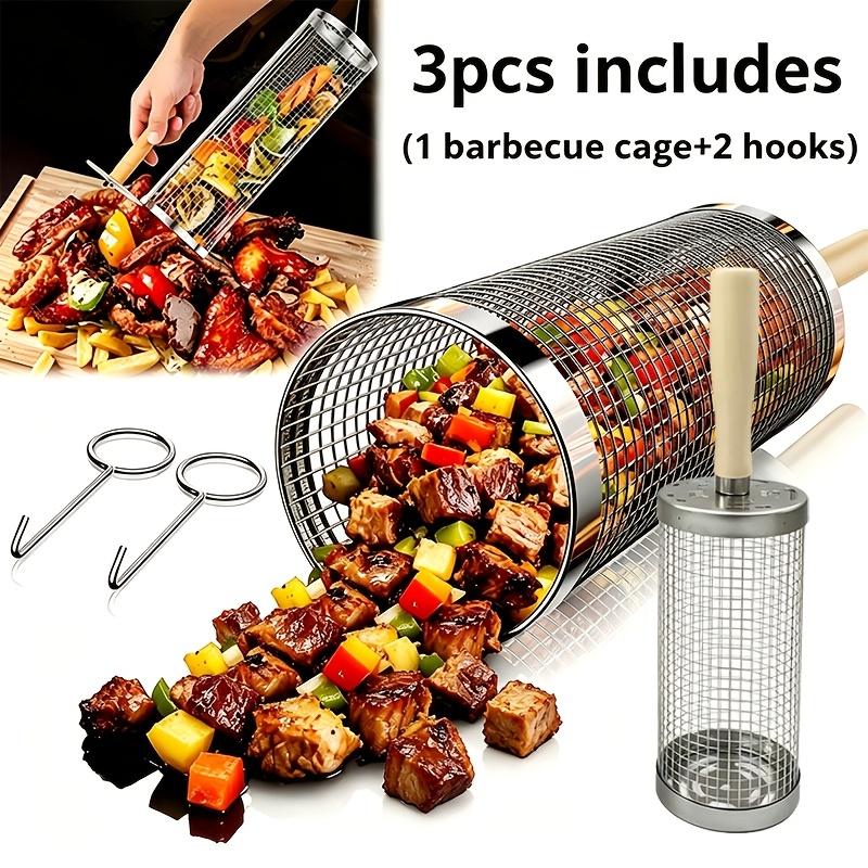 Camping Cooking Trangia - 3-teiliges Edelstahl-BBQ-Korb-Set, tragbarer Camping-Grillkorb, Heißluftfritteuse-Einsatz, Küchenzubehör-Werkzeug