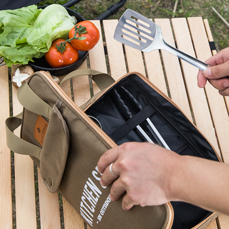 Camping Cooking Gear Set - 8-teiliges Camping-Kochgeschirr-Set Tragbare Tasche Outdoor-Reise-Utensilien Aufbewahrungstasche