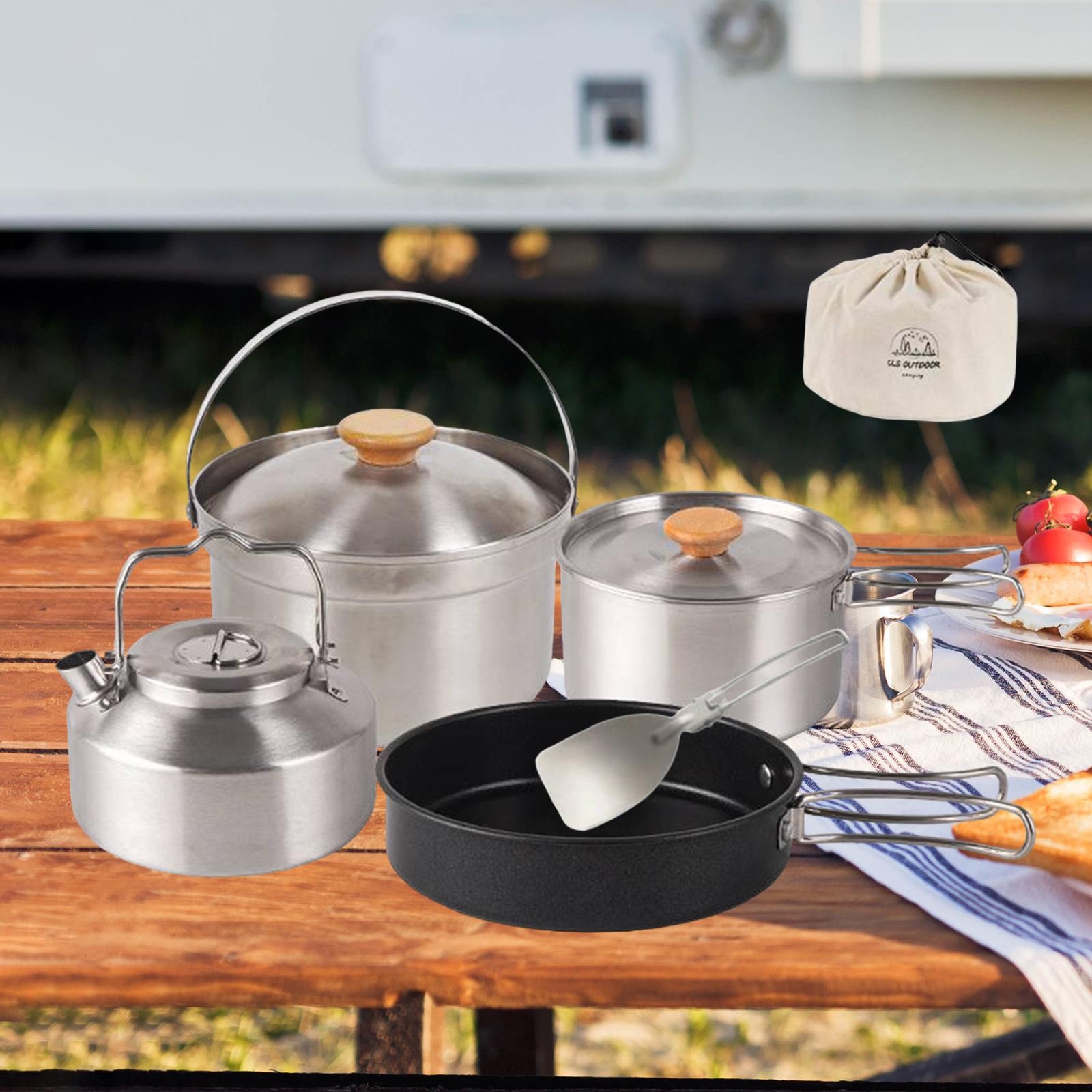 Camping Cooking Gear Set - Camping-Kochgeschirr, Kochzubehör, tragbare Antihaft-Bratpfanne, Teekanne, Wasserkocher,