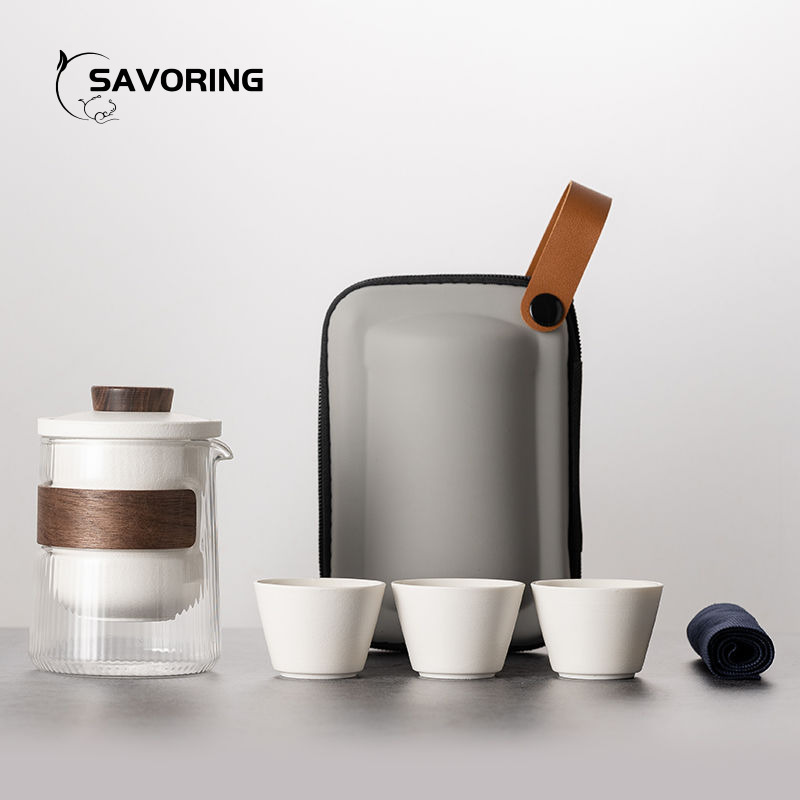 Camping Cooking Gear - Einfaches chinesisches Keramik-Teeset, 1 Kanne, 3