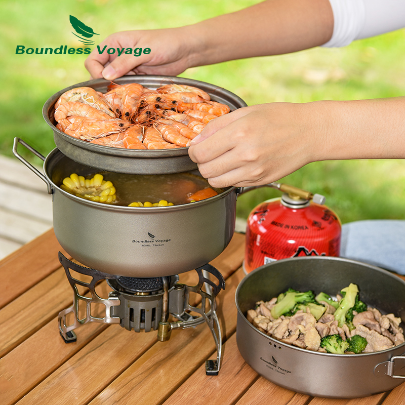 Camping Cooking Pots And Pans - Boundless Voyage Titan-Dampfgarer-Suppentopf mit Bratpfannen-Set, ultraleichter