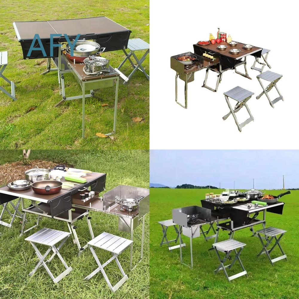 Camping Cooking Dining Set - Tragbarer Klappbarer Food-Trailer für Outdoor-Kochen, Grillen,