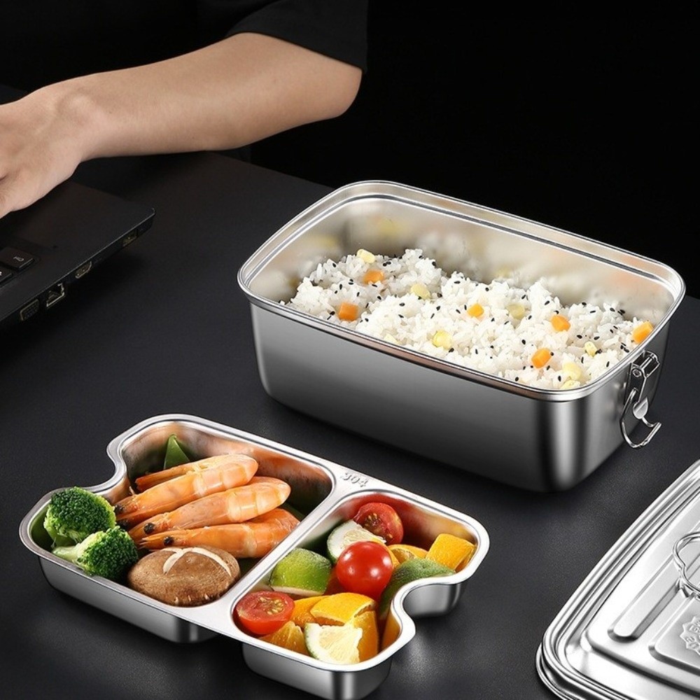 Camping Cooking Box - Doppelschichtige Lunchbox aus Edelstahl, geteilt, auslaufsicher,