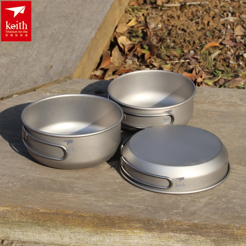 Camping Cooking Meat - Keith 3pcs Titan Kochgeschirr Pfannen Schalen