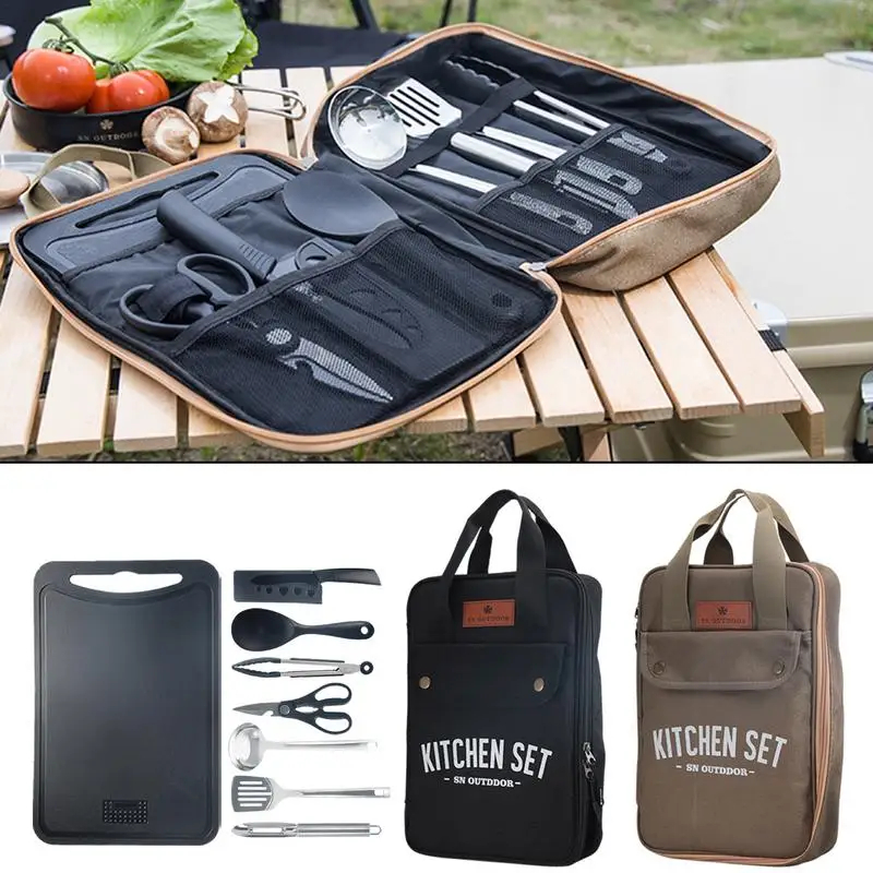 Camping Cooking Gear Set - 8-teiliges Camping-Küchen-Kochgeschirr-Set Tragbares Outdoor-Reise-Utensilien-Set Edelstahl Koch-