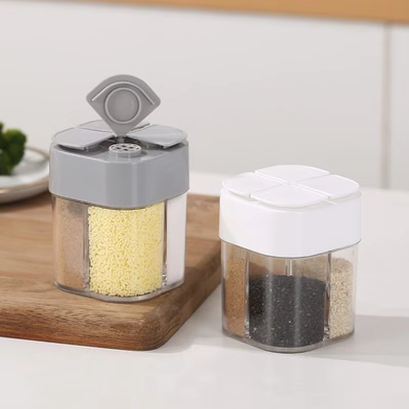 Camping Cooking Box - 4-in-1-Kunststoff-Gewürzspender für Camping mit dichtem Deckel,