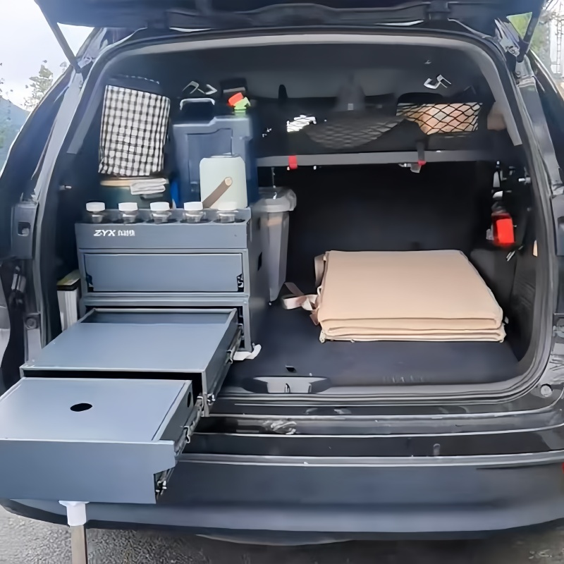 Camping Cooking Box - Camping-Küchen-Aufbewahrungsbox Ausziehbare Overland-Küchenbox Kofferraum-Teleskop-Edelstahl-Küchenbox SUV-Kofferraum-Organizer