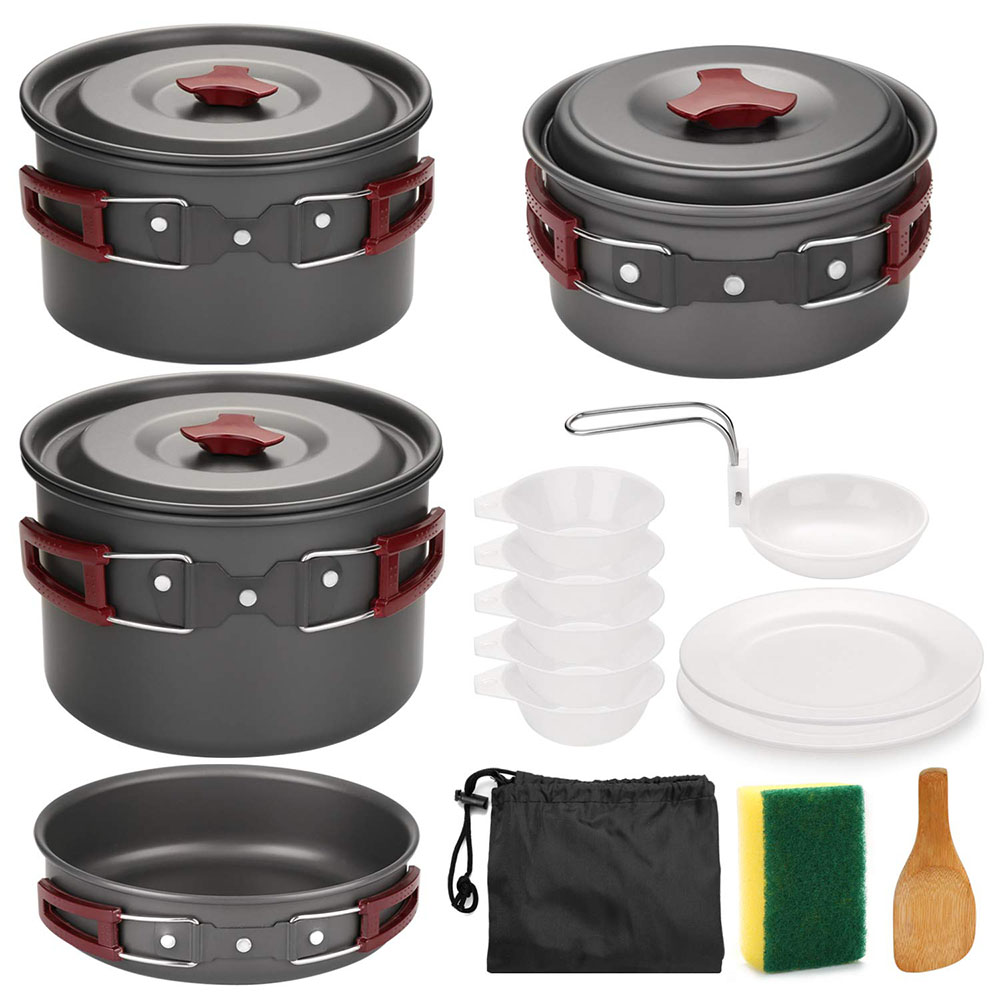 Camping Cooking Gear Set - Outdoor-Camping-Kochgeschirr-Set, antihaftbeschichtet, Camping-Pfannen, leichtes Kochset, Pfannen